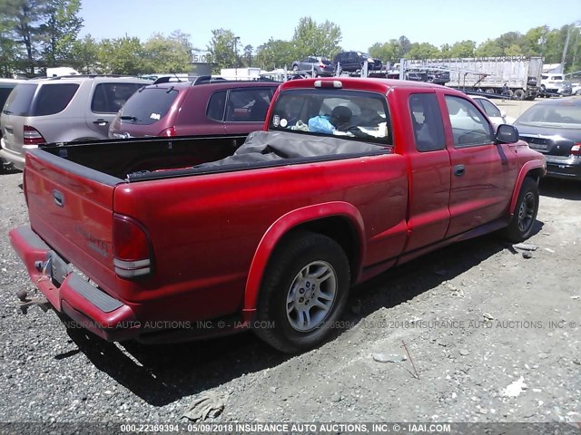 1D7GL32N44S634525 - 2004 DODGE DAKOTA SPORT RED photo 4