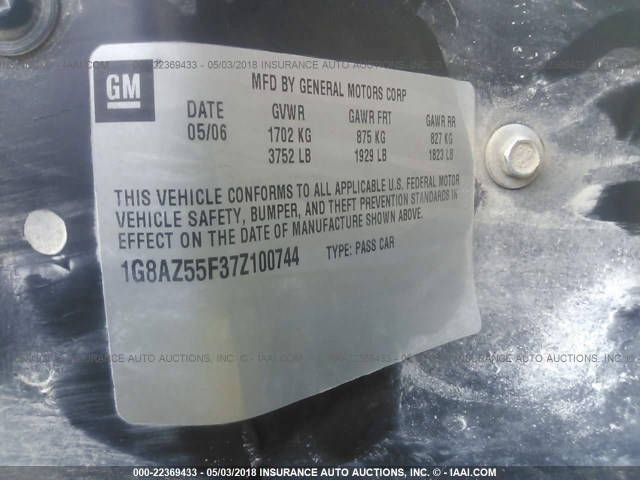 1G8AZ55F37Z100744 - 2007 SATURN ION LEVEL 2 BLACK photo 9