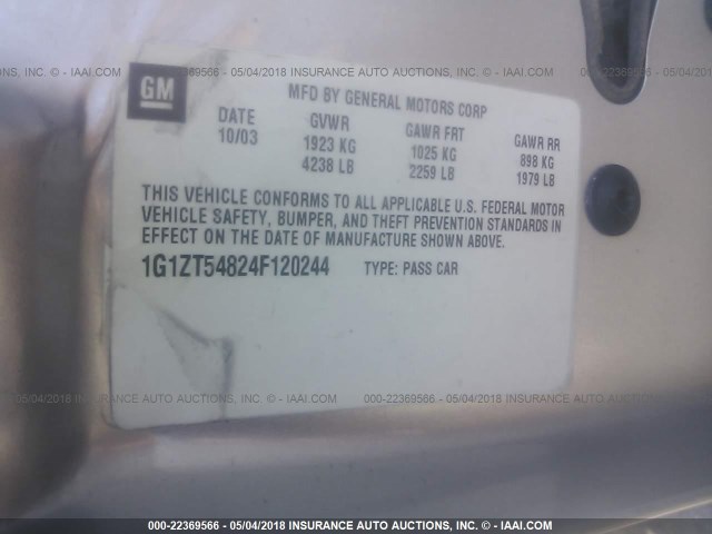 1G1ZT54824F120244 - 2004 CHEVROLET MALIBU LS SILVER photo 9