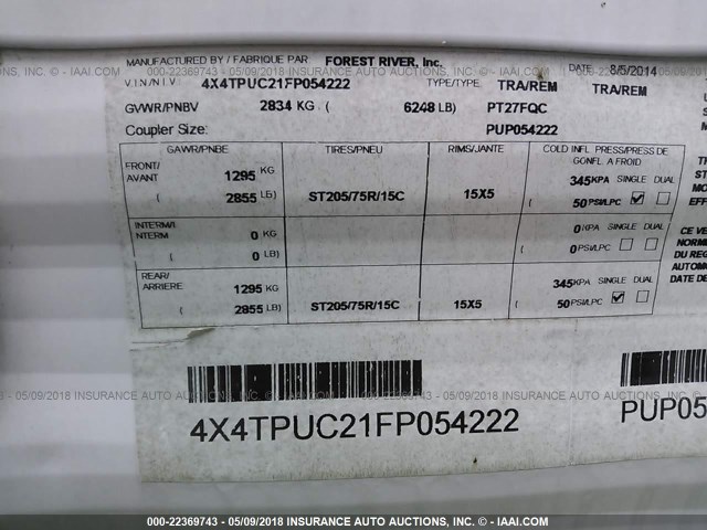 4X4TPUC21FP054222 - 2015 FOREST RIVER PALOMINO CANYON CAT  WHITE photo 10