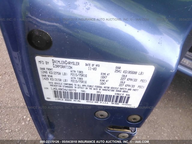 1J4GL48K54W168779 - 2004 JEEP LIBERTY SPORT 蓝色 照片 9