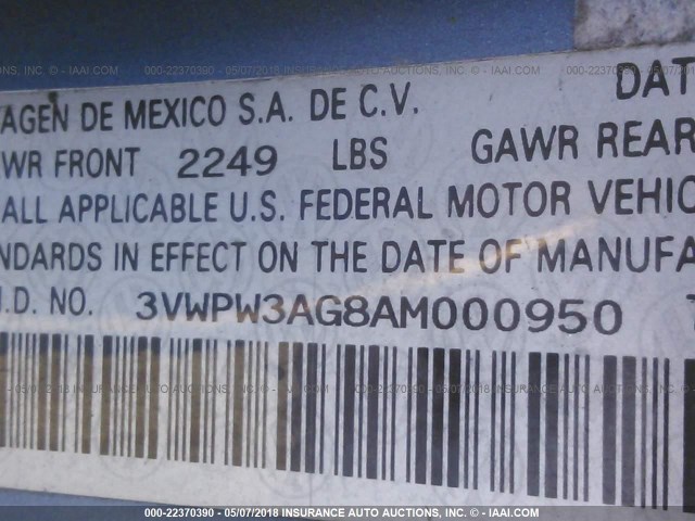 3VWPW3AG8AM000950 - 2010 VOLKSWAGEN NEW BEETLE 浅蓝色 照片 9