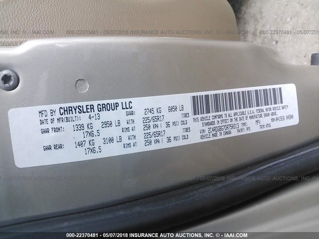 2C4RDGBG7DR750313 - 2013 DODGE GRAND CARAVAN SE GOLD photo 9