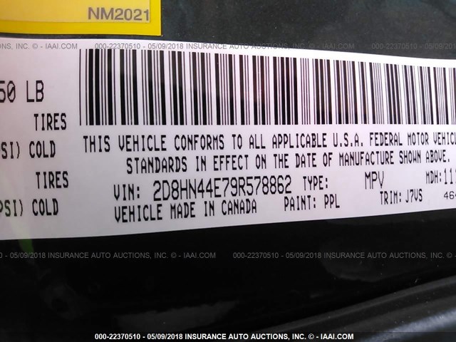 2D8HN44E79R578862 - 2009 DODGE GRAND CARAVAN SE GREEN photo 9