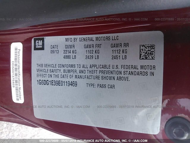1G6DG1E39E0119469 - 2014 CADILLAC CTS PERFORMANCE COLLECTION Красный фото 9