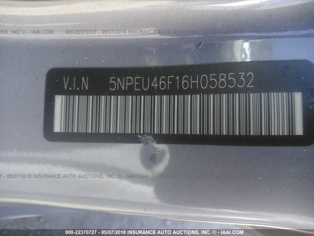 5NPEU46F16H058532 - 2006 HYUNDAI SONATA GLS/LX SILVER photo 9