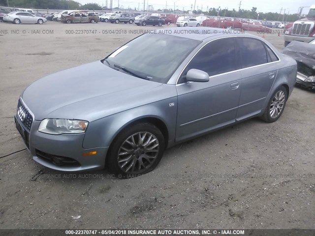 WAUDF78E68A168740 - 2008 AUDI A4 2.0T QUATTRO BLUE photo 2