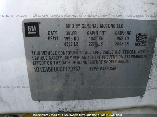 1G1ZA5EU0CF170737 - 2012 CHEVROLET MALIBU LS 白色 照片 9