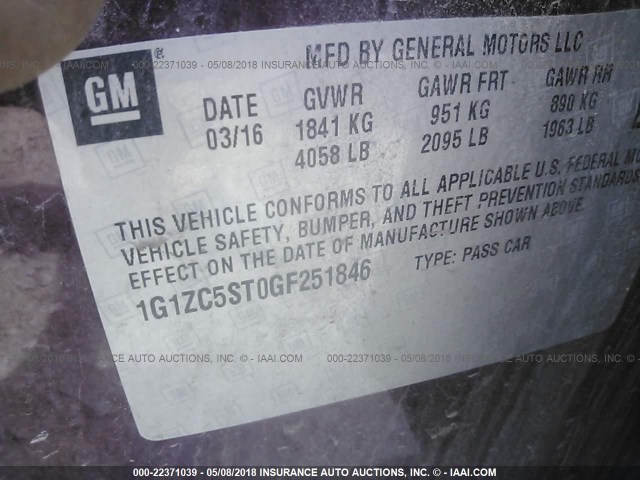 1G1ZC5ST0GF251846 - 2016 CHEVROLET MALIBU LS 勃艮第红 照片 9