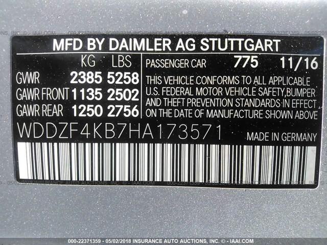 WDDZF4KB7HA173571 - 2017 MERCEDES-BENZ E 300 4MATIC SILVER photo 9