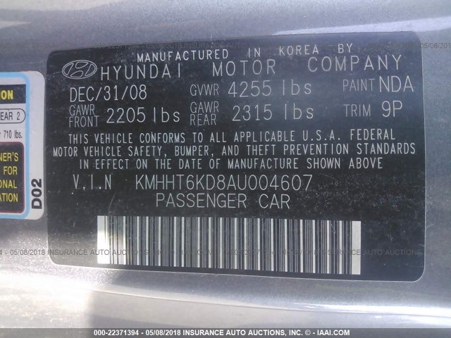 KMHHT6KD8AU004607 - 2010 HYUNDAI GENESIS COUPE 2.0T GRAY photo 9