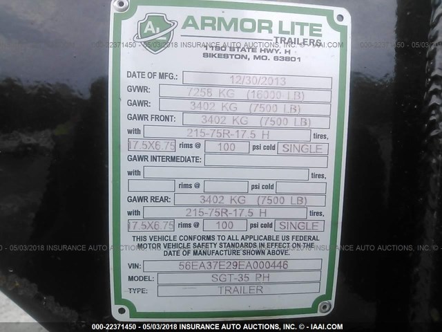 56EA37E29EA000446 - 2014 ARMOR LITE 39  BLACK photo 9