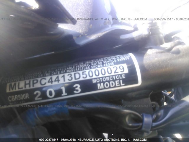 MLHPC4413D5000029 - 2013 HONDA CBR500 R BLACK photo 10