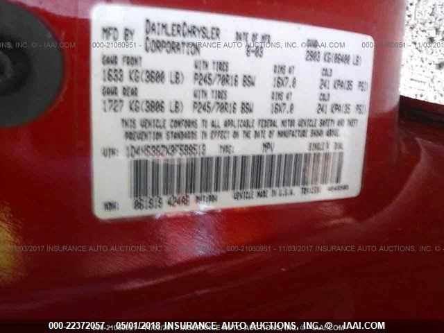 1D4HS38ZX3F599513 - 2003 DODGE DURANGO SPORT RED photo 9