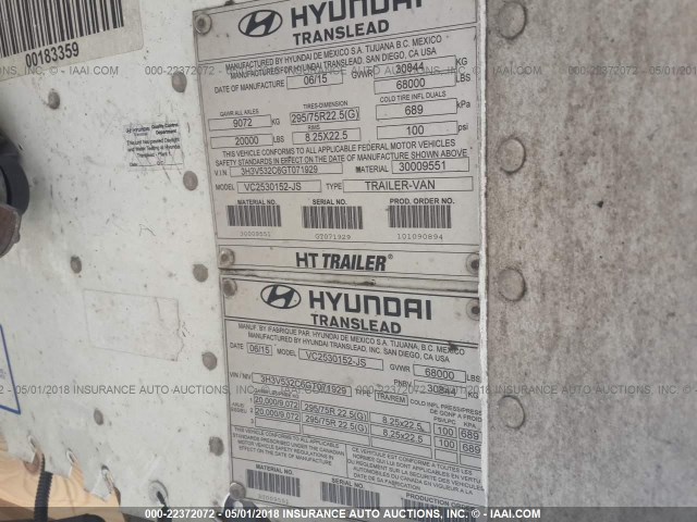 3H3V532C6GT071929 - 2016 HYUNDAI STEEL INDUSTRIES VAN  Невідомий фото 9