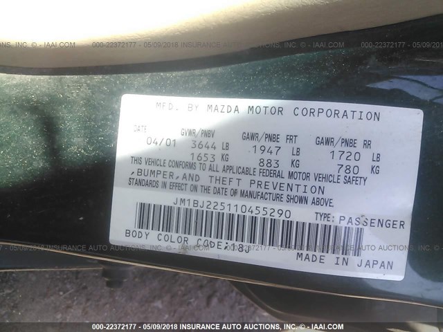 JM1BJ225110455290 - 2001 MAZDA PROTEGE LX/ES მწვანე ფოტო 9