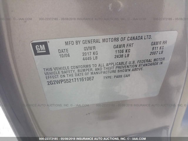 2G2WP552171161067 - 2007 PONTIAC GRAND PRIX ბეჟი ფოტო 9