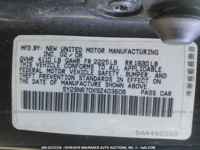 5Y2SN670X9Z403608 - 2009 PONTIAC VIBE GT GRAY photo 9