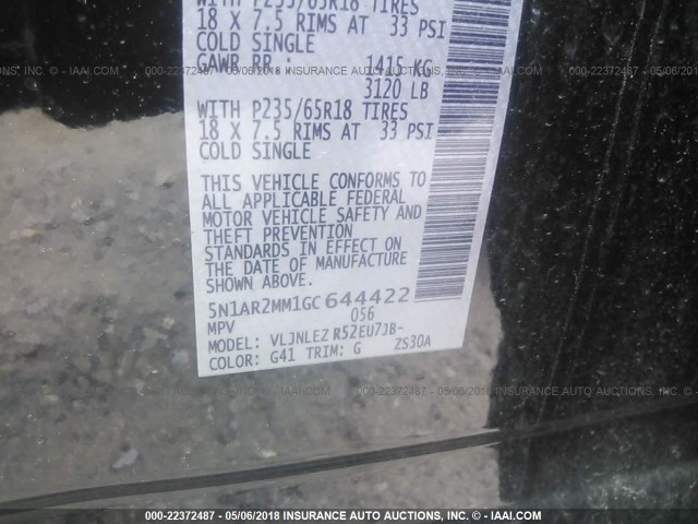 5N1AR2MM1GC644422 - 2016 NISSAN PATHFINDER S/SV/SL/PLATINUM 黑色 照片 9