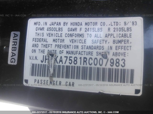 JH4KA7581RC007983 - 1994 ACURA LEGEND GS BLACK photo 9