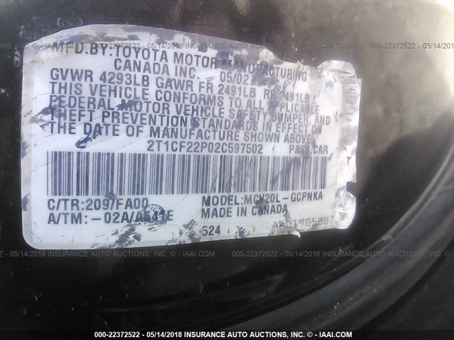 2T1CF22P02C597502 - 2002 TOYOTA CAMRY SOLARA SE/SLE Qara foto 9