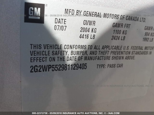 2G2WP552981129405 - 2008 PONTIAC GRAND PRIX ვერცხლისფერი ფოტო 9