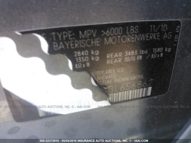 5UXZW0C54BL656862 - 2011 BMW X5 XDRIVE35D GRAY photo 9