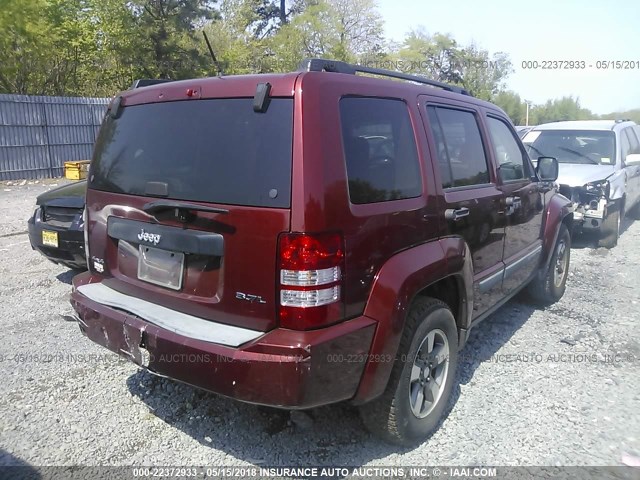 1J8GN28K28W210764 - 2008 JEEP LIBERTY SPORT RED photo 4