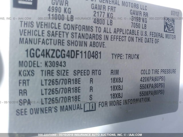 1GC4KZCG4DF110481 - 2013 CHEVROLET SILVERADO K3500 WHITE photo 10