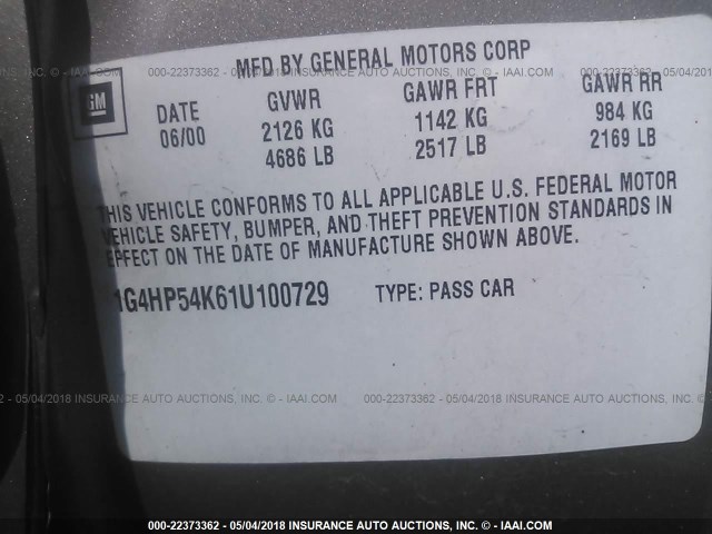 1G4HP54K61U100729 - 2001 BUICK LESABRE CUSTOM TAN photo 9