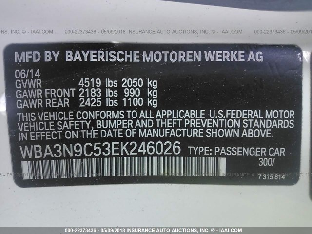 WBA3N9C53EK246026 - 2014 BMW 428 XI WHITE photo 9