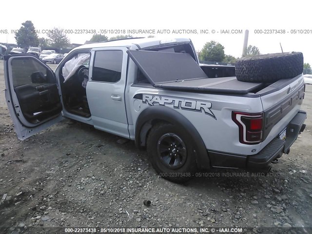 1FTFW1RGXHFA56115 - 2017 FORD F150 RAPTOR GRAY photo 3