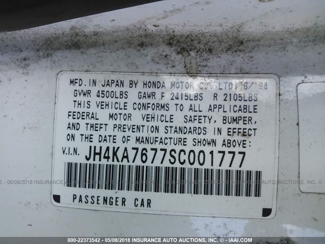 JH4KA7677SC001777 - 1995 ACURA LEGEND LS WHITE photo 9