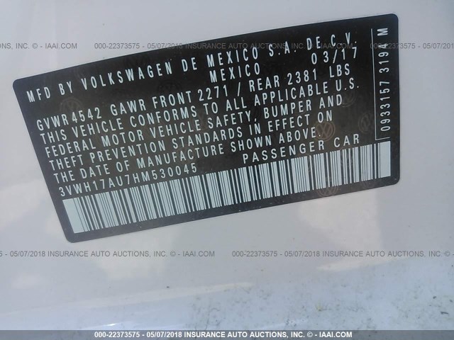 3VWH17AU7HM530045 - 2017 VOLKSWAGEN Golf Alltrack S/SE/SEL 白色 照片 9