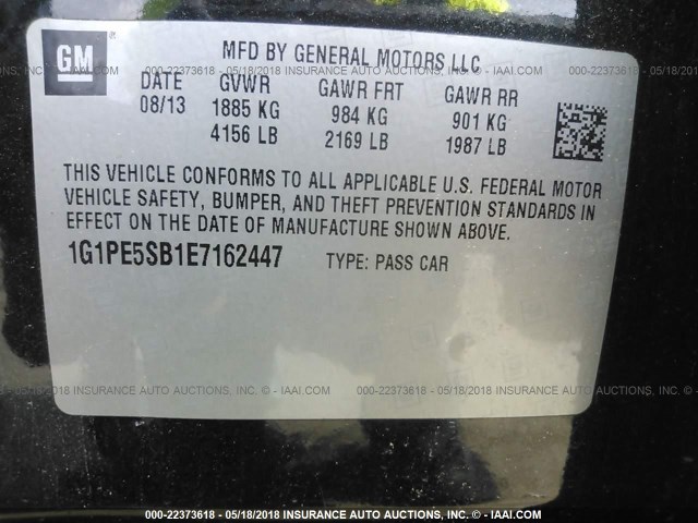 1G1PE5SB1E7162447 - 2014 CHEVROLET CRUZE LT BLACK photo 9