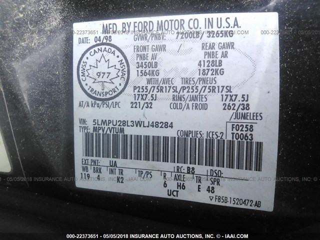 5LMPU28L3WLJ48284 - 1998 LINCOLN NAVIGATOR 黑色 照片 9