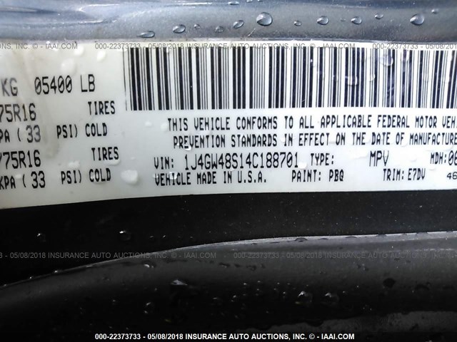 1J4GW48S14C188701 - 2004 JEEP GRAND CHEROKEE LAREDO/COLUMBIA/FREEDOM 蓝色 照片 9