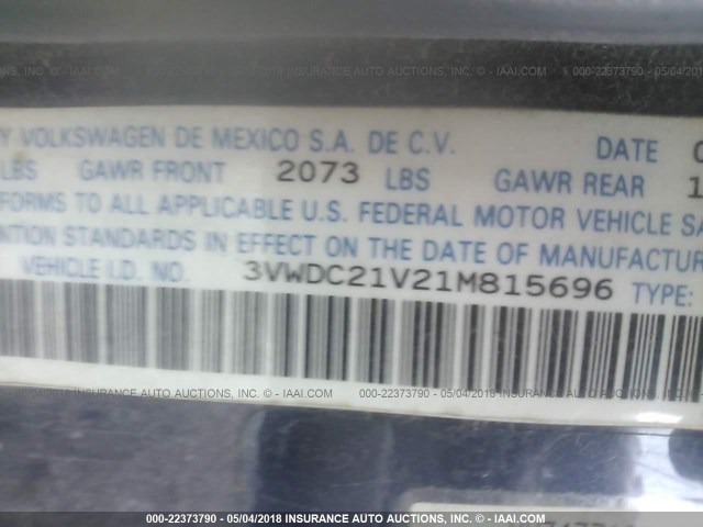 3VWDC21V21M815696 - 2001 VOLKSWAGEN CABRIO GLX ლურჯი ფოტო 9