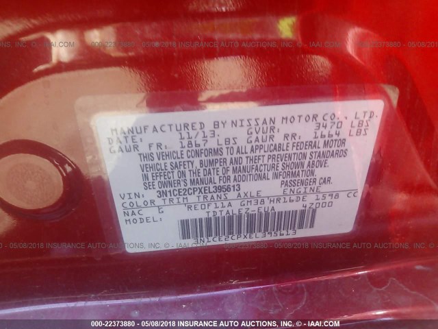 3N1CE2CPXEL395613 - 2014 NISSAN VERSA NOTE S/S PLUS/SV/SL RED photo 9