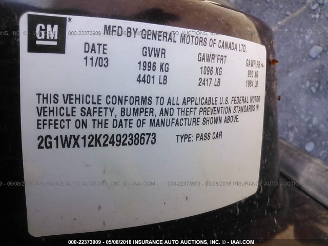 2G1WX12K249238673 - 2004 CHEVROLET MONTE CARLO SS იასამნისფერი ფოტო 9