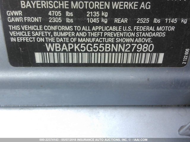 WBAPK5G55BNN27980 - 2011 BMW 328 XI SULEV Light Blue photo 9