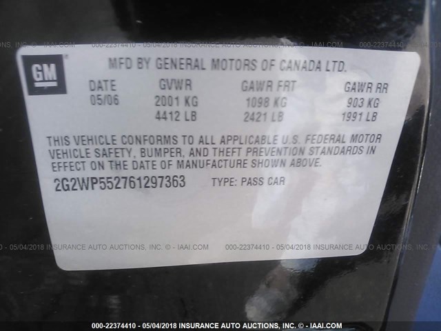 2G2WP552761297363 - 2006 PONTIAC GRAND PRIX BLACK photo 9