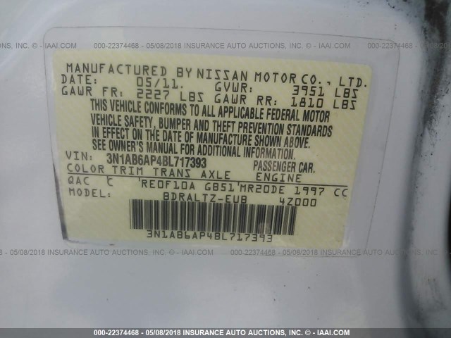 3N1AB6AP4BL717393 - 2011 NISSAN SENTRA 2.0/2.0S/SR/2.0SL WHITE photo 9