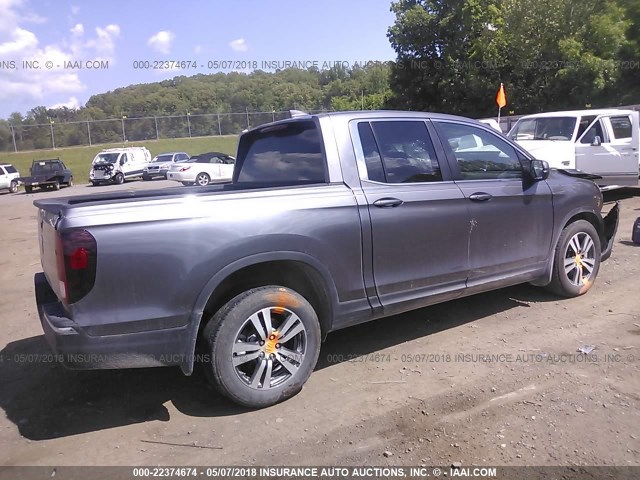 5FPYK2F49HB007343 - 2017 HONDA RIDGELINE RTS GRAY photo 4