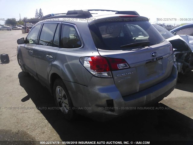 4S4BRBAC8A1321195 - 2010 SUBARU OUTBACK 2.5I GRAY photo 3