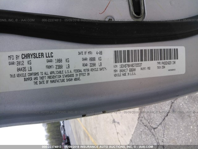 1B3HB78K48D725537 - 2008 DODGE CALIBER R/T SILVER photo 9