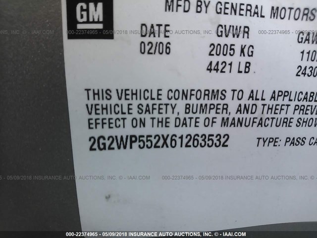 2G2WP552X61263532 - 2006 PONTIAC GRAND PRIX SILVER photo 9