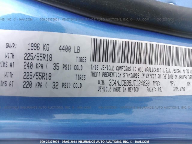 3C4NJCBB9JT134030 - 2018 JEEP COMPASS LATITUDE 蓝色 照片 9