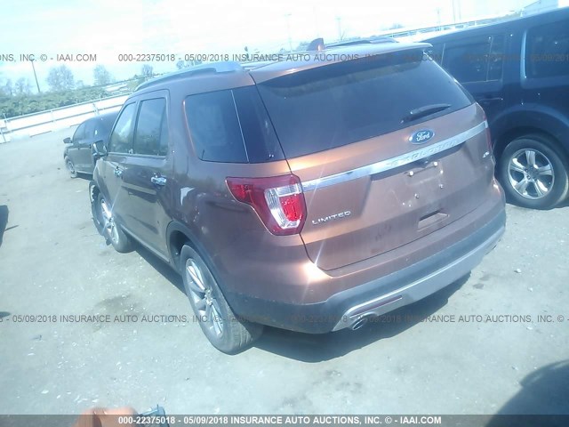 1FM5K8F86HGB04986 - 2017 FORD EXPLORER LIMITED 橙色 照片 3