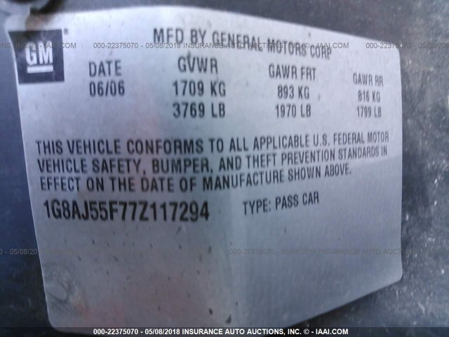 1G8AJ55F77Z117294 - 2007 SATURN ION LEVEL 2 Ağ foto 9